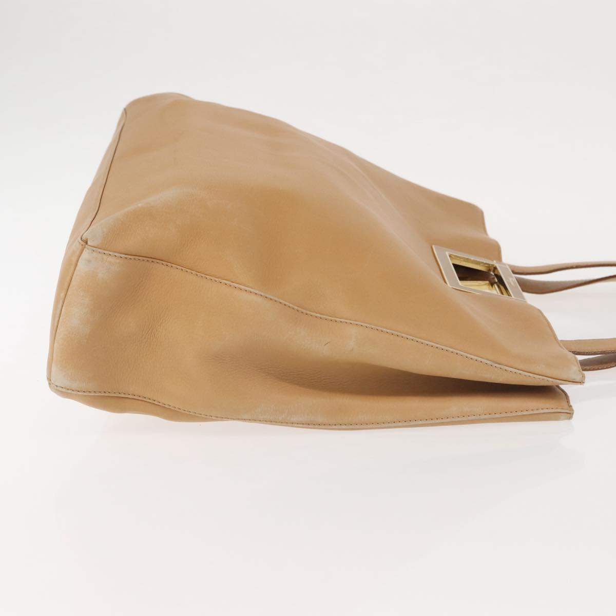 Salvatore Ferragamo Gancini Tote Bag Leather Beige Gold Auth 143257