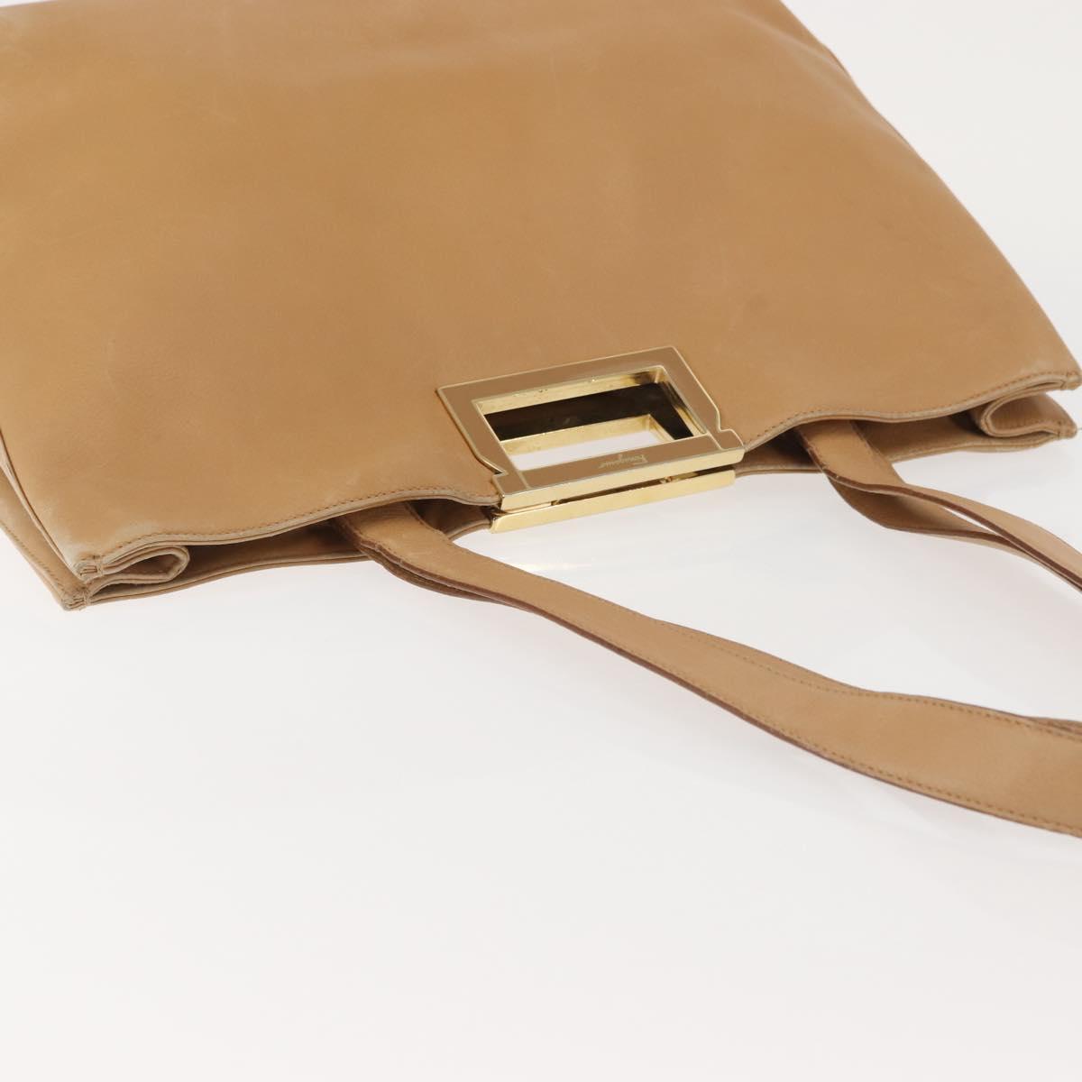 Salvatore Ferragamo Gancini Tote Bag Leather Beige Gold Auth 143257