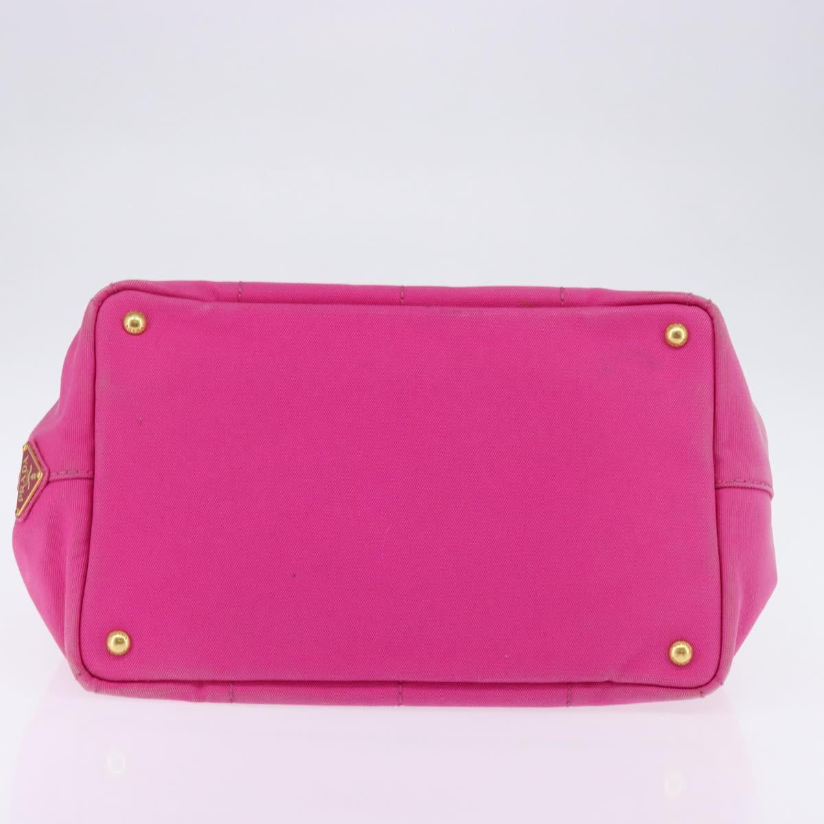 PRADA Canapa MM Hand Bag Canvas 2way Pink Gold Auth 143260