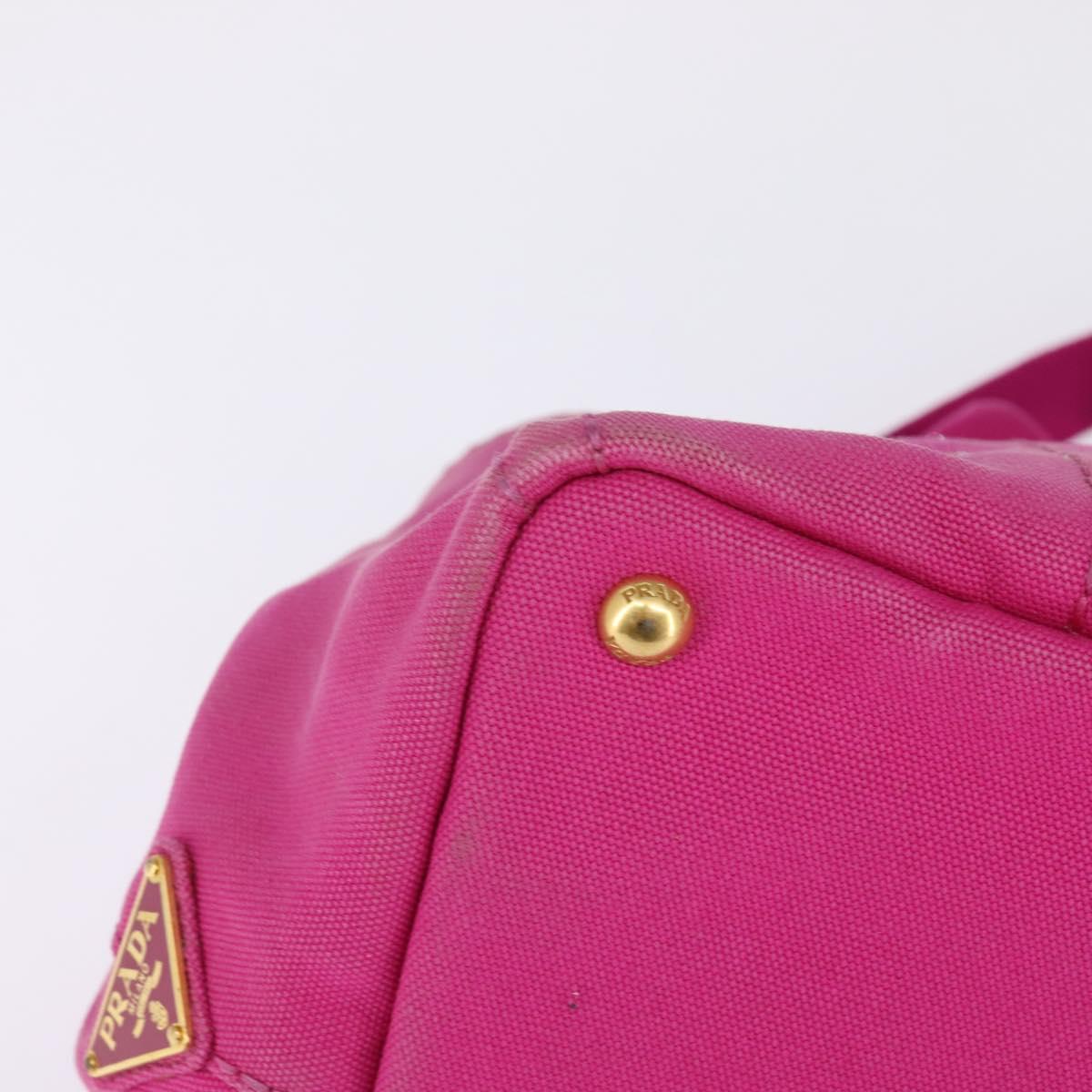 PRADA Canapa MM Hand Bag Canvas 2way Pink Gold Auth 143260