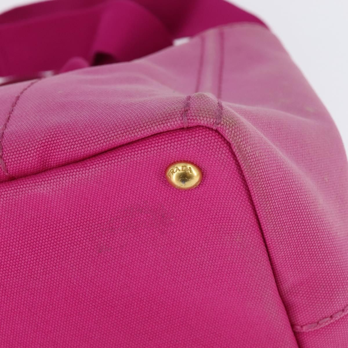 PRADA Canapa MM Hand Bag Canvas 2way Pink Gold Auth 143260