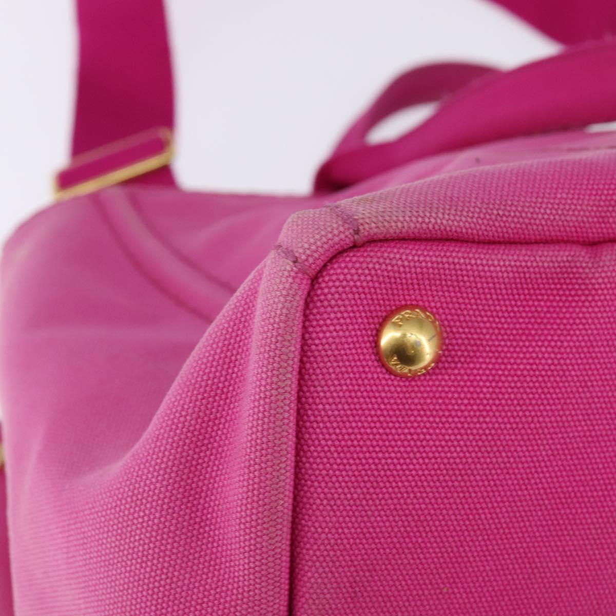 PRADA Canapa MM Hand Bag Canvas 2way Pink Gold Auth 143260