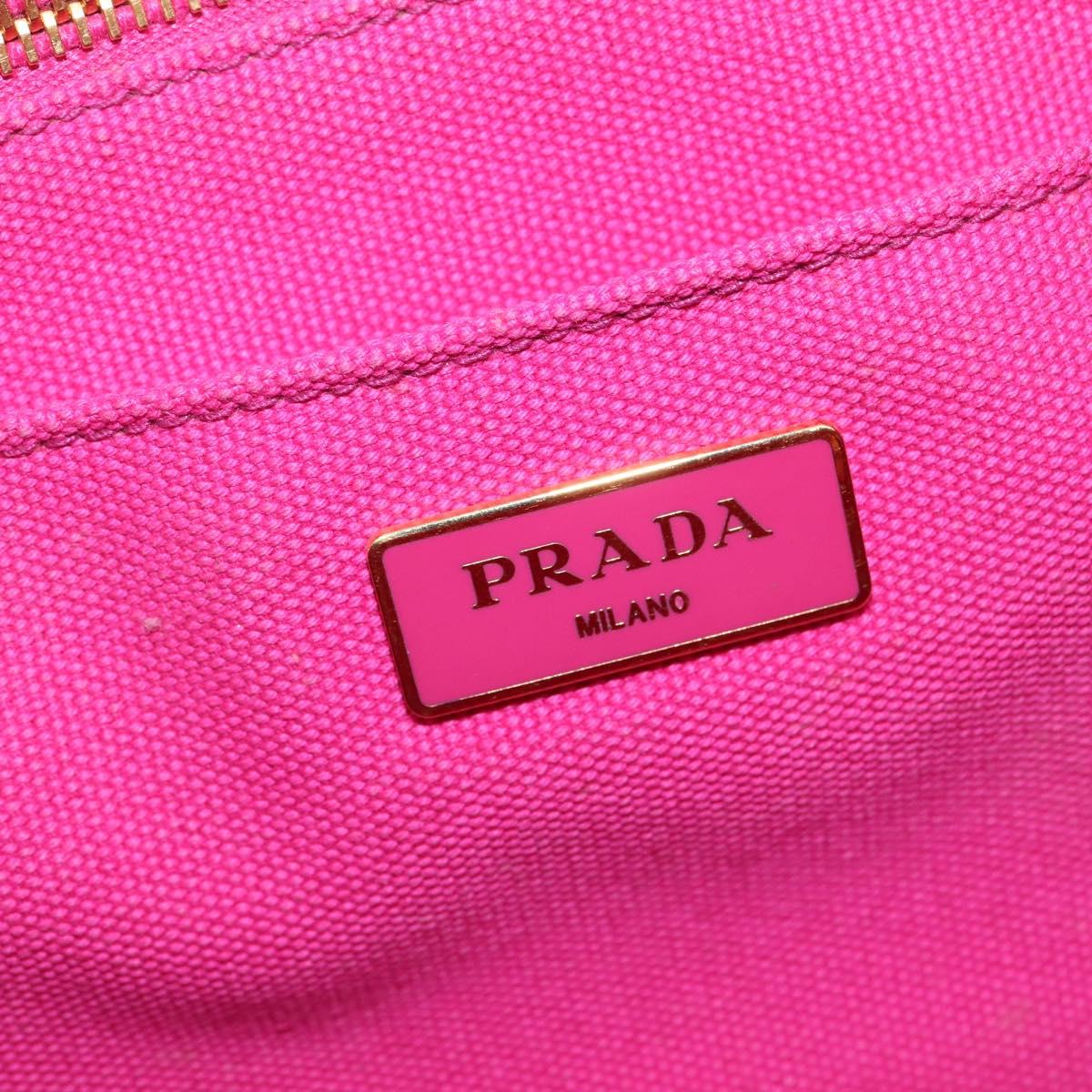 PRADA Canapa MM Hand Bag Canvas 2way Pink Gold Auth 143260