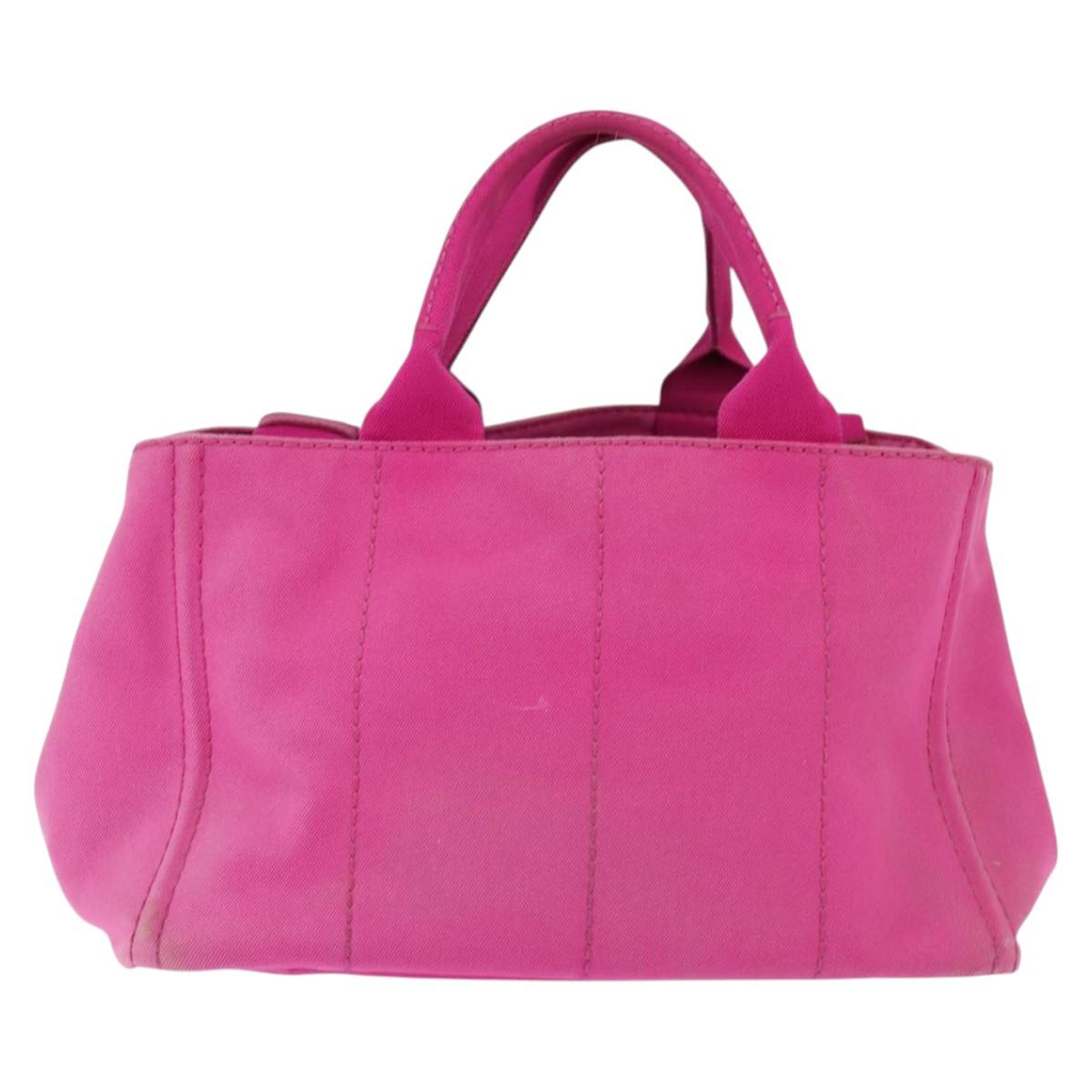 PRADA Canapa MM Hand Bag Canvas 2way Pink Gold Auth 143260