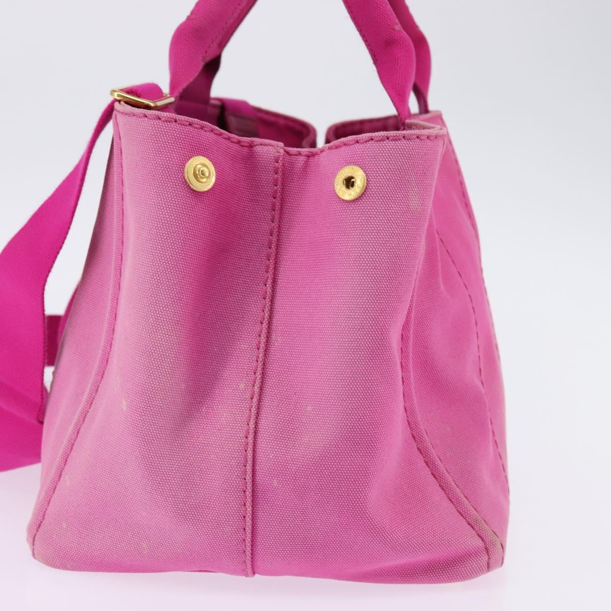 PRADA Canapa MM Hand Bag Canvas 2way Pink Gold Auth 143260