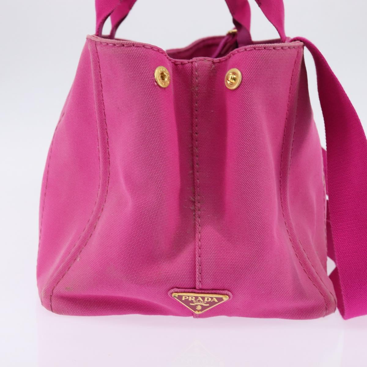 PRADA Canapa MM Hand Bag Canvas 2way Pink Gold Auth 143260