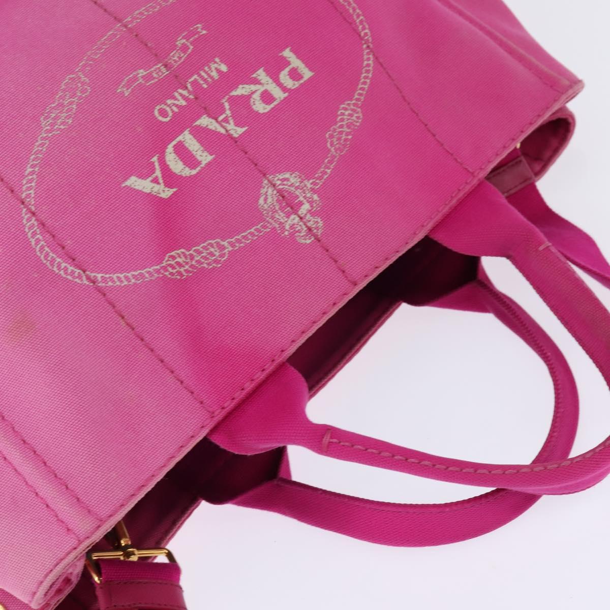 PRADA Canapa MM Hand Bag Canvas 2way Pink Gold Auth 143260