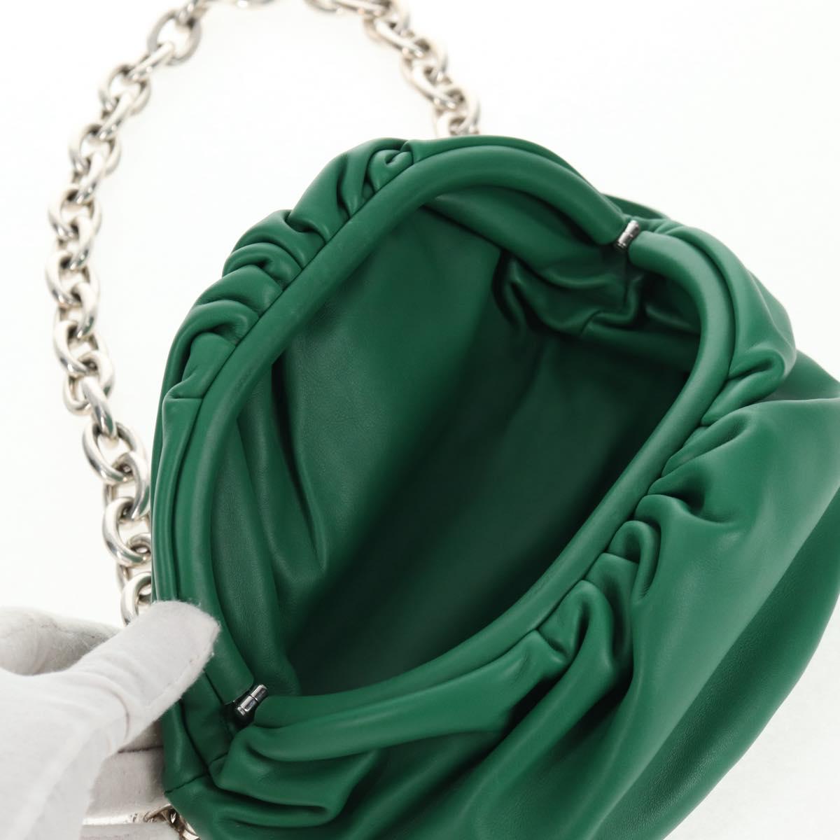 BOTTEGA VENETA The Chain Pouch Leather Green Silver Auth 143261M