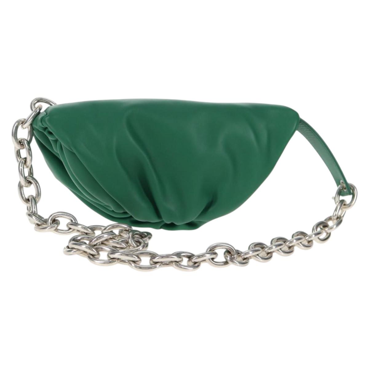 BOTTEGA VENETA The Chain Pouch Leather Green Silver Auth 143261M