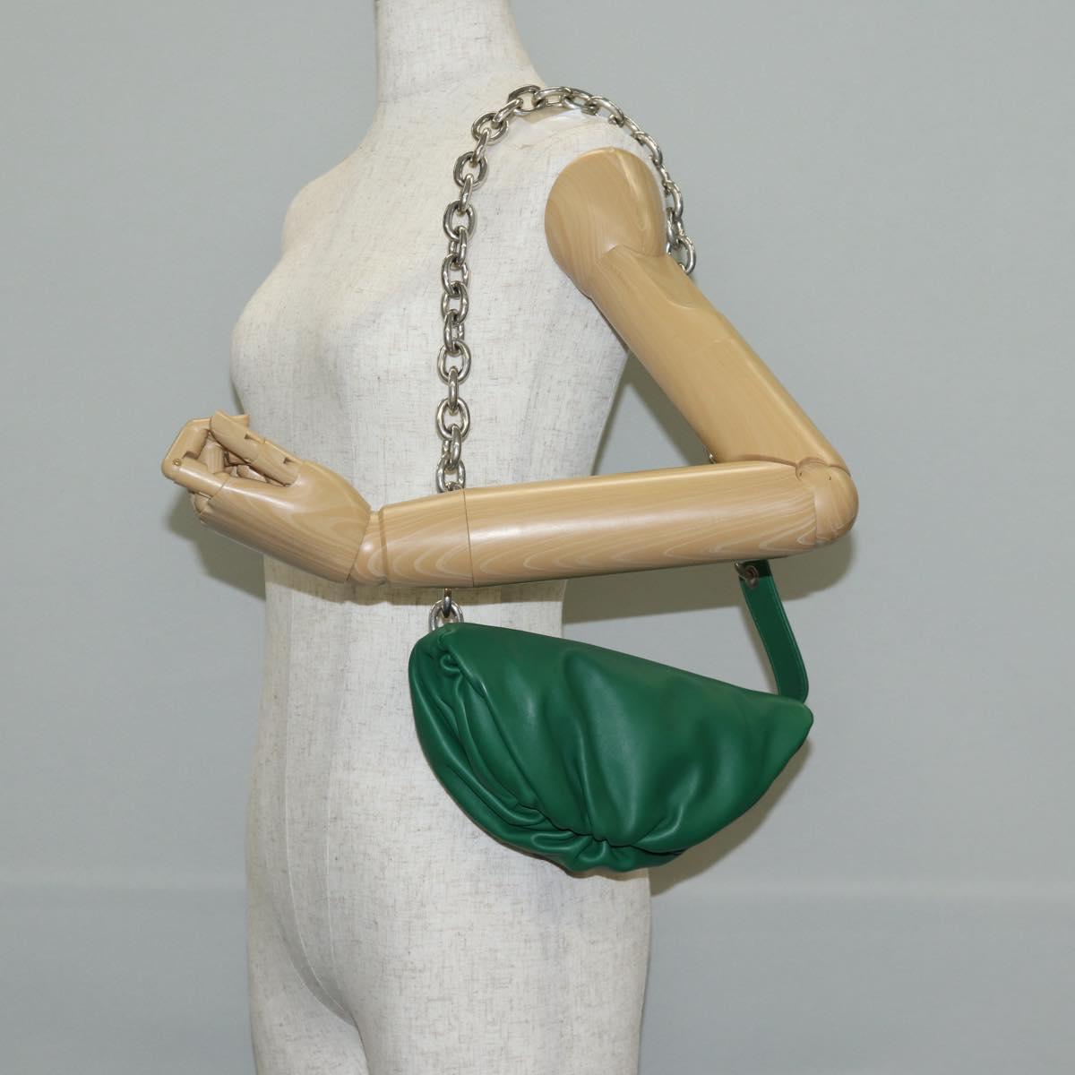 BOTTEGA VENETA The Chain Pouch Leather Green Silver Auth 143261M
