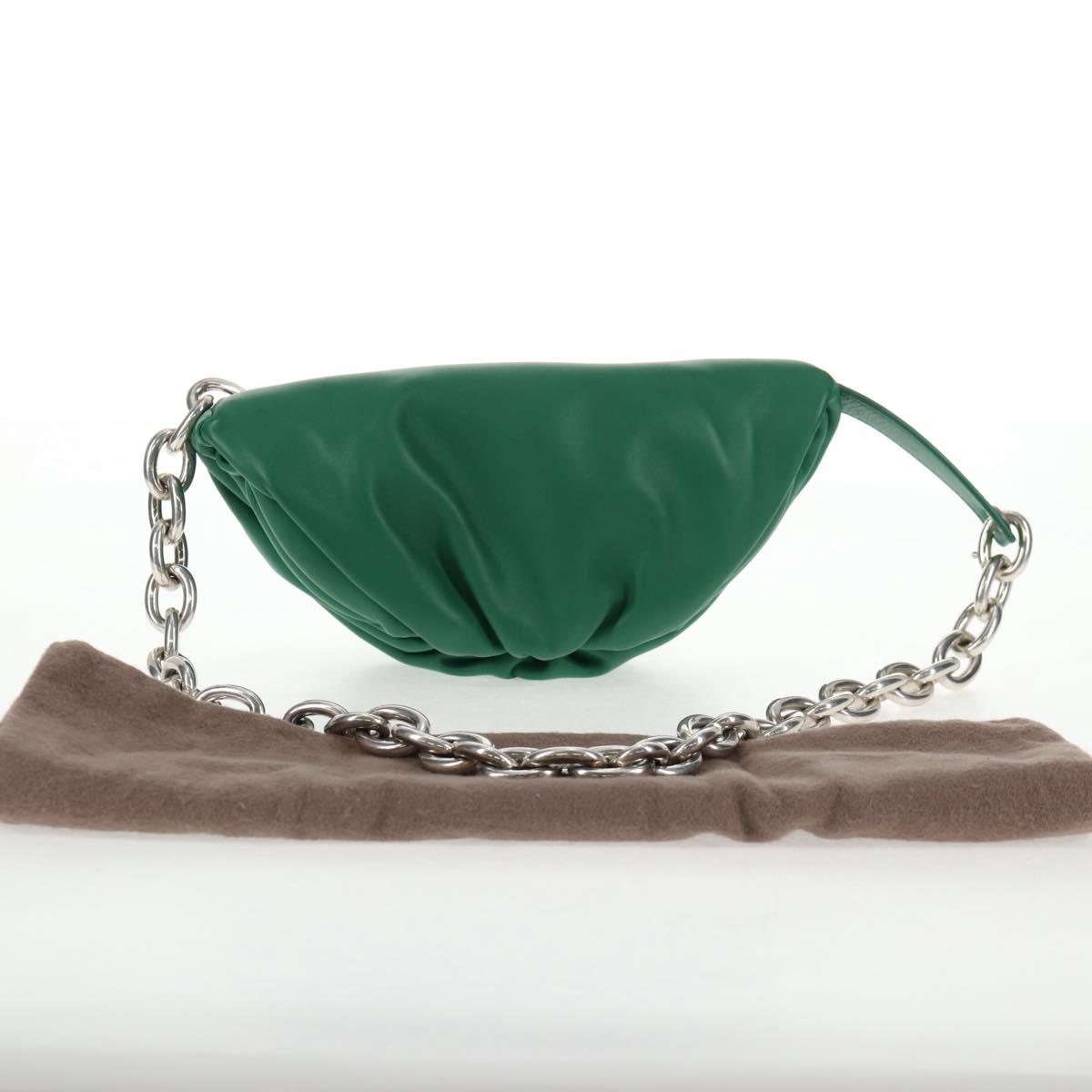 BOTTEGA VENETA The Chain Pouch Leather Green Silver Auth 143261M