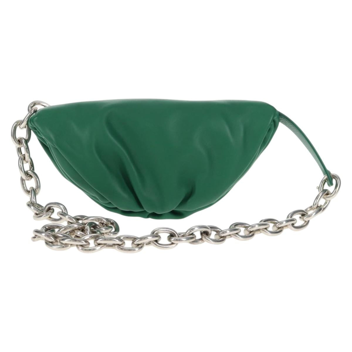 BOTTEGA VENETA The Chain Pouch Leather Green Silver Auth 143261M