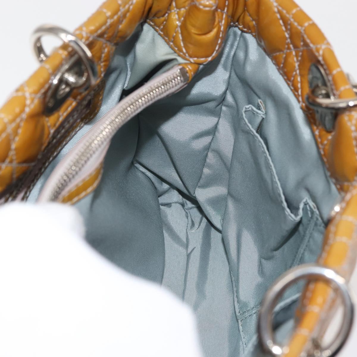 Christian Dior Canage Hand Bag Enamel Yellow Silver Auth 143263