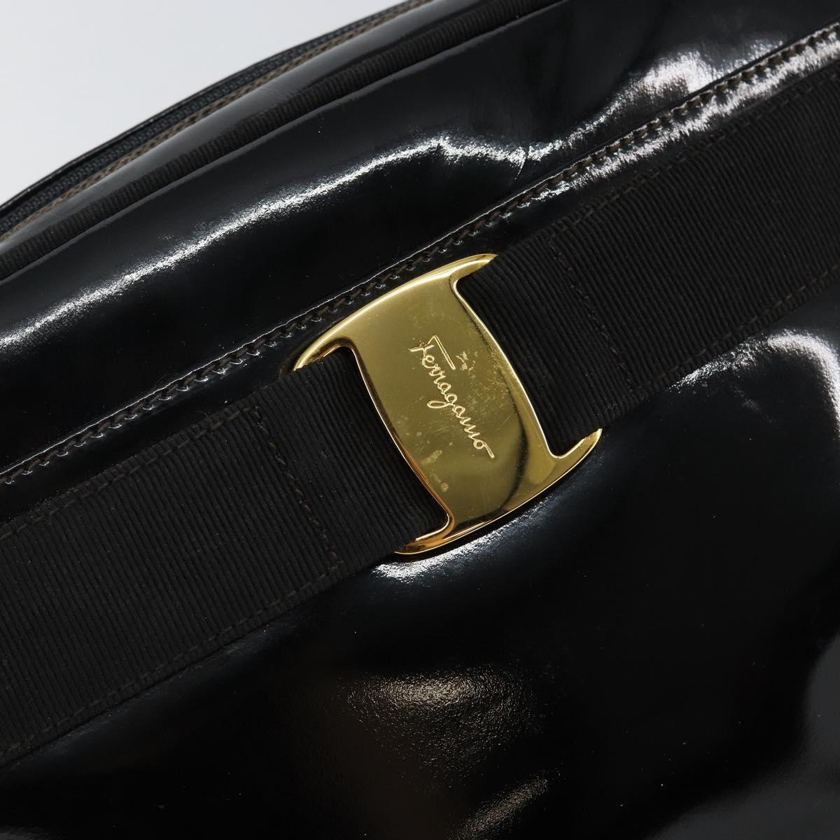 Salvatore Ferragamo Vala Shoulder Bag Enamel Black Gold Auth 143264