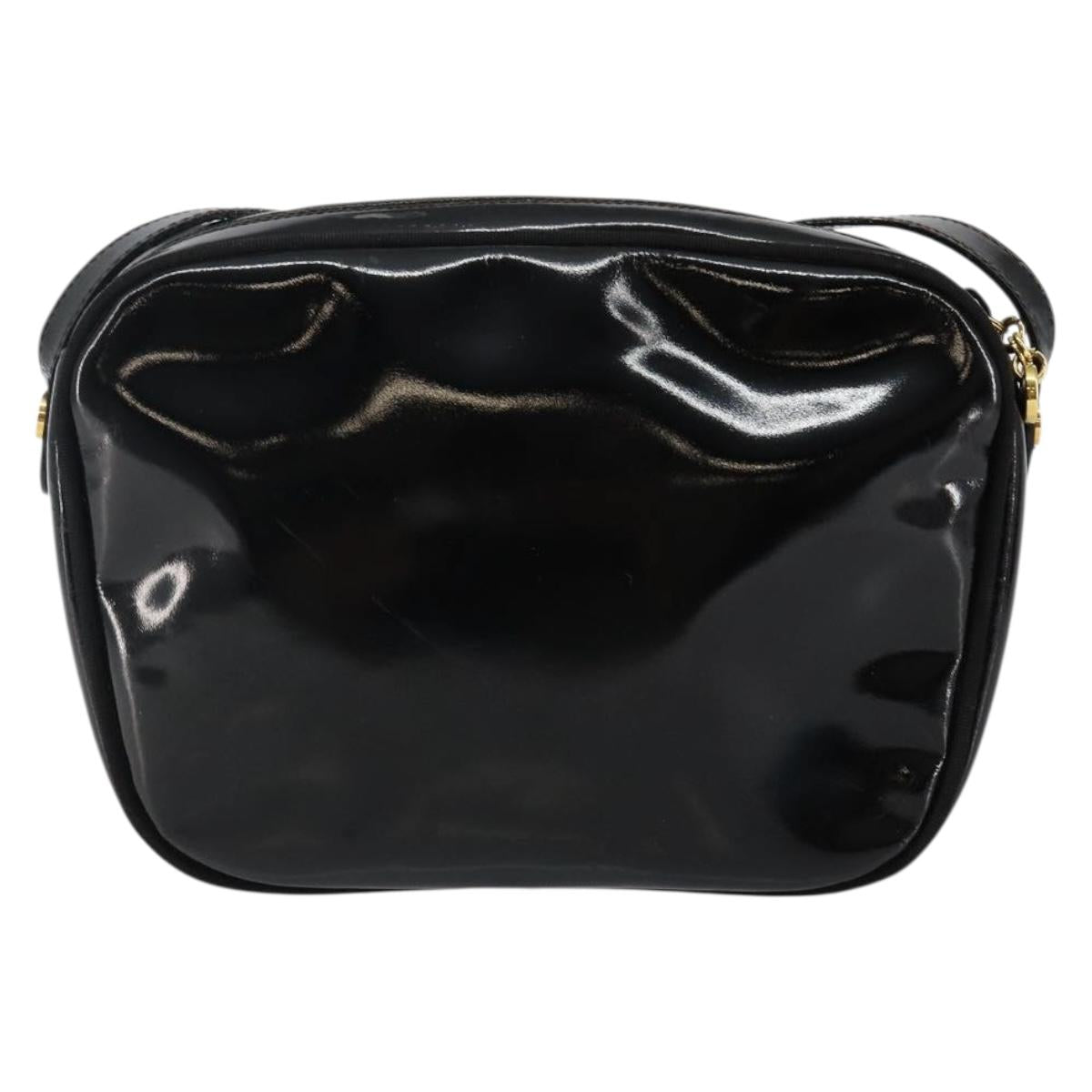 Salvatore Ferragamo Vala Shoulder Bag Enamel Black Gold Auth 143264