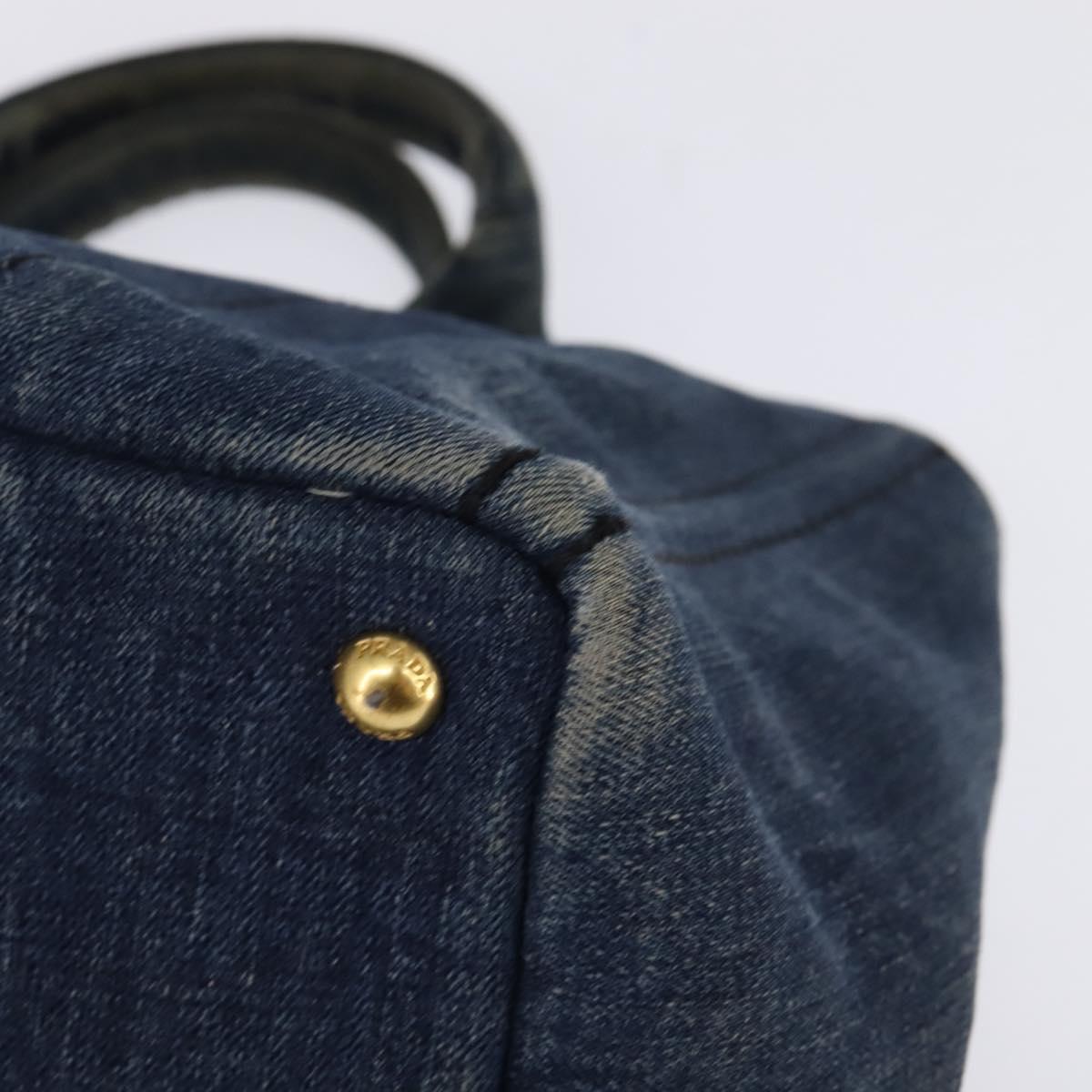 PRADA Canapa GM Hand Bag Denim Blue Gold Auth 143265
