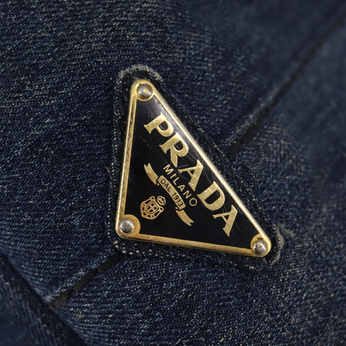 PRADA Canapa GM Hand Bag Denim Blue Gold Auth 143265