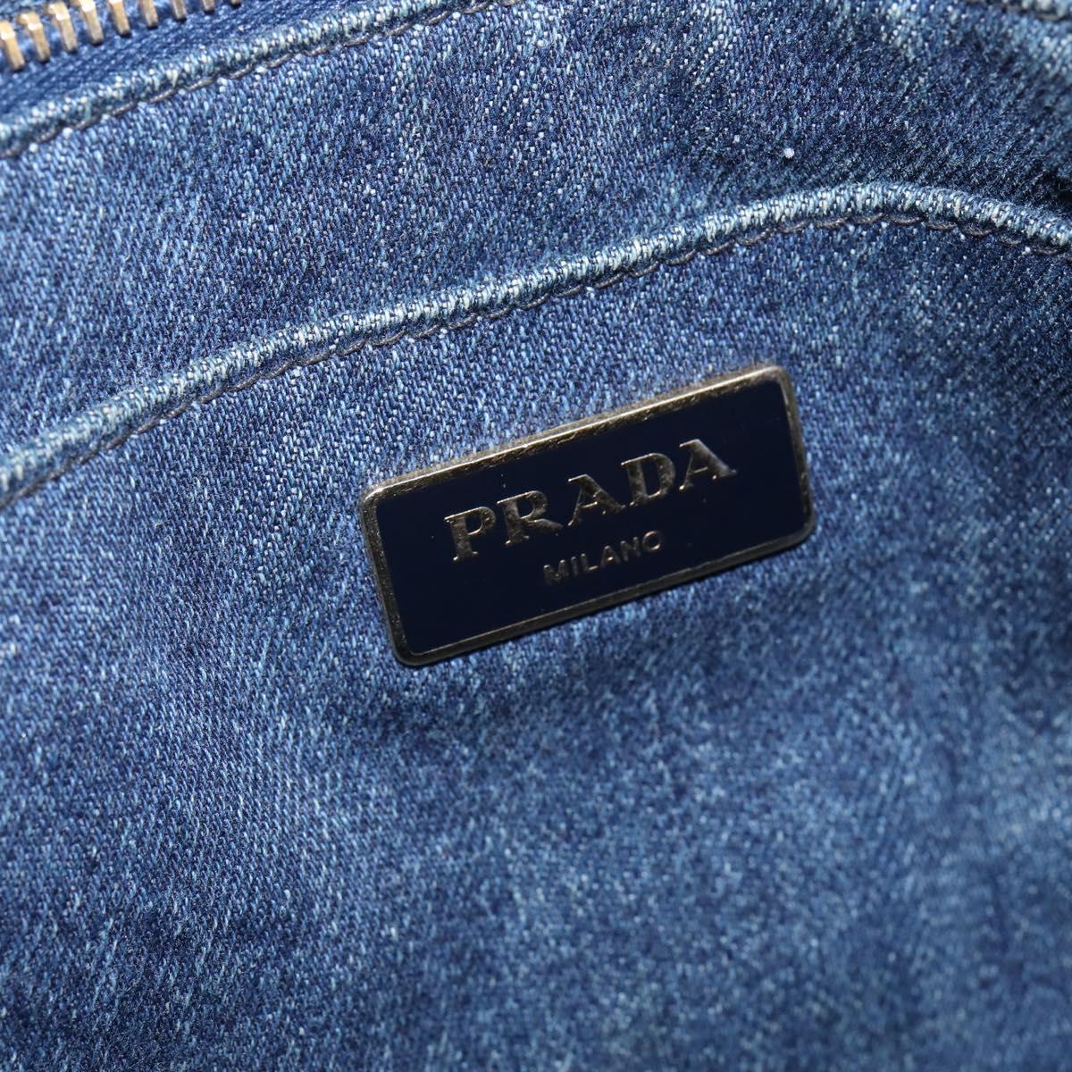 PRADA Canapa GM Hand Bag Denim Blue Gold Auth 143265