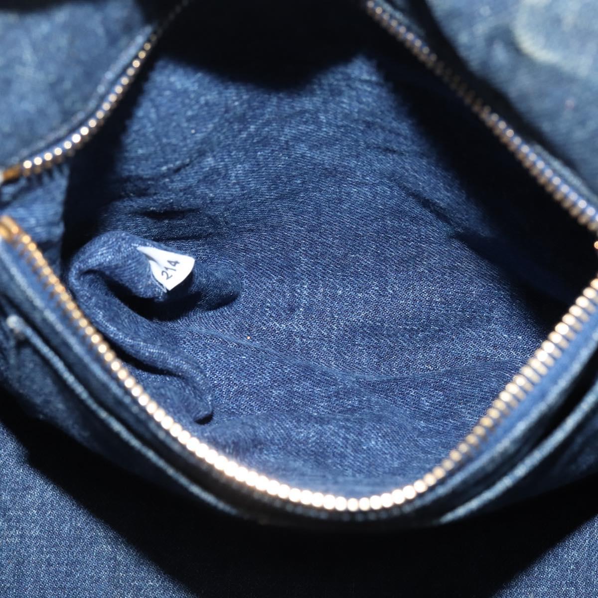 PRADA Canapa GM Hand Bag Denim Blue Gold Auth 143265