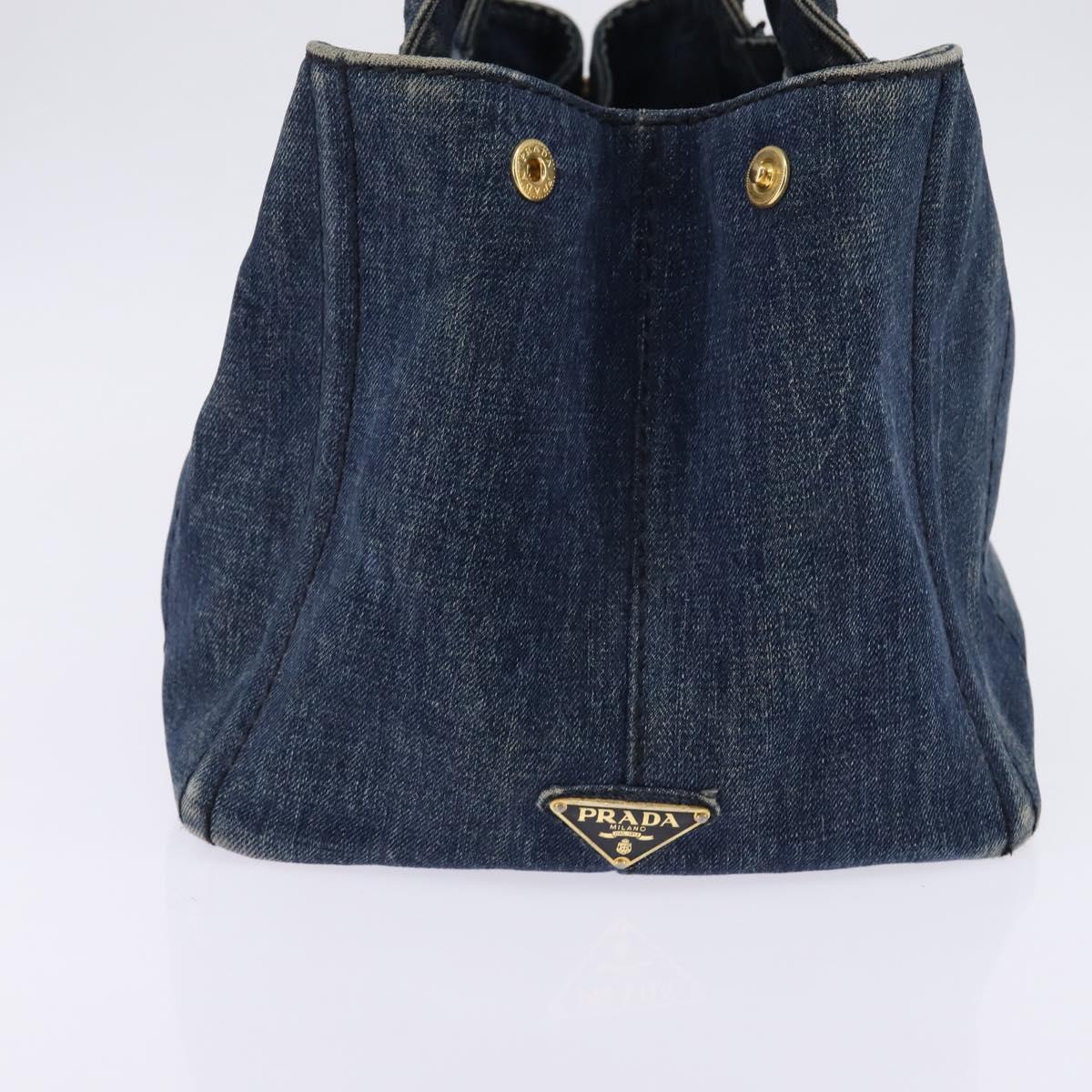 PRADA Canapa GM Hand Bag Denim Blue Gold Auth 143265