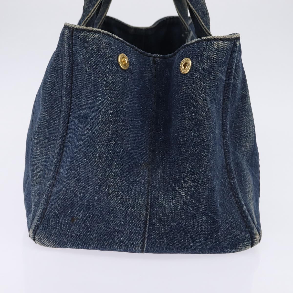 PRADA Canapa GM Hand Bag Denim Blue Gold Auth 143265