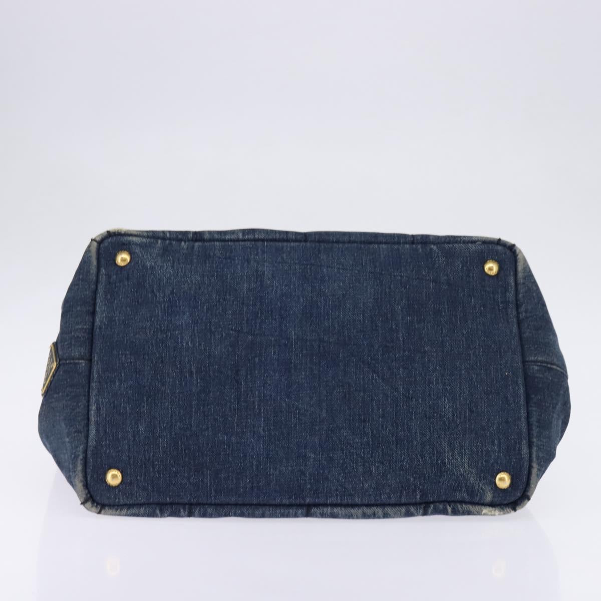 PRADA Canapa GM Hand Bag Denim Blue Gold Auth 143265