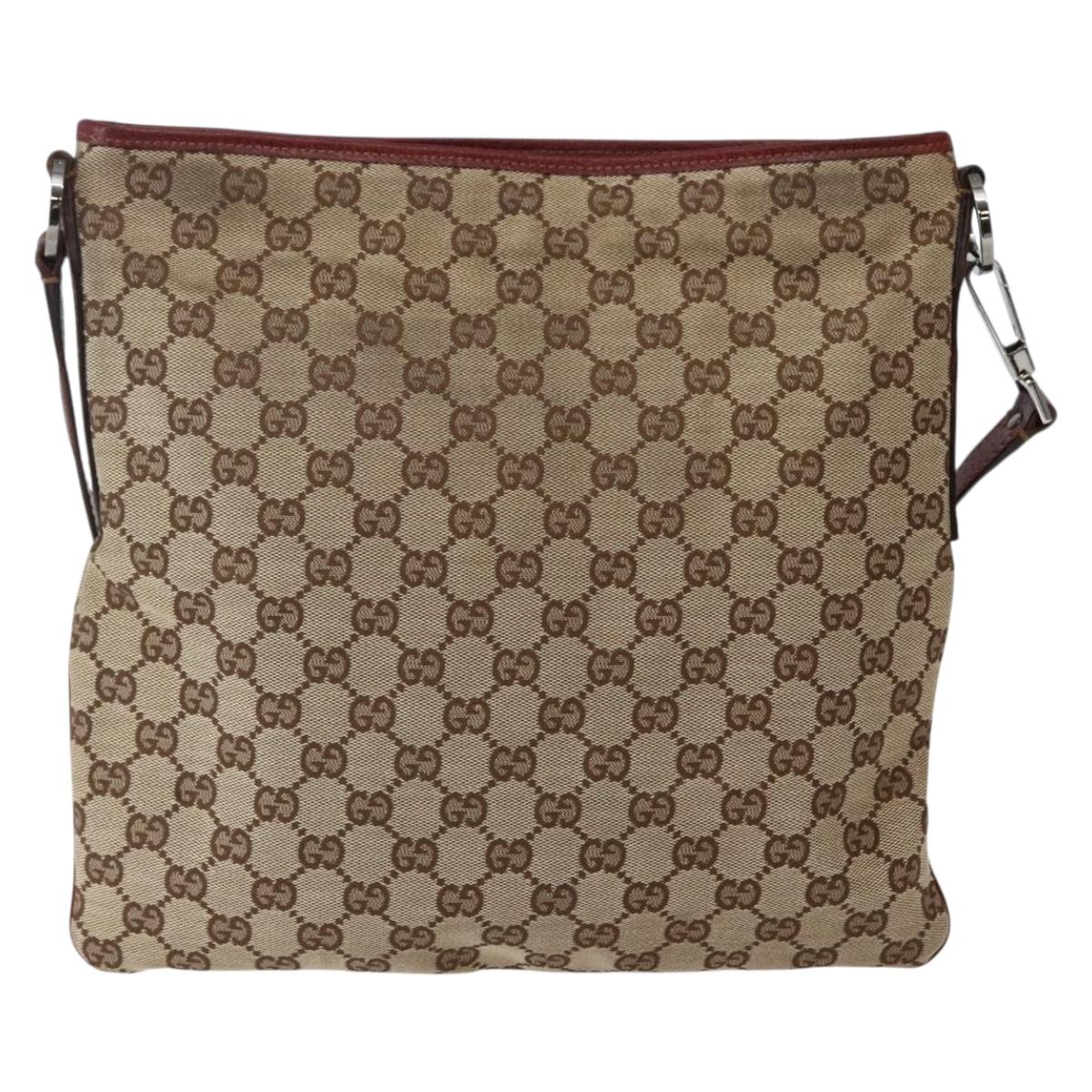 GUCCI GG Canvas Shoulder Bag Beige Silver 113013 Auth 143267