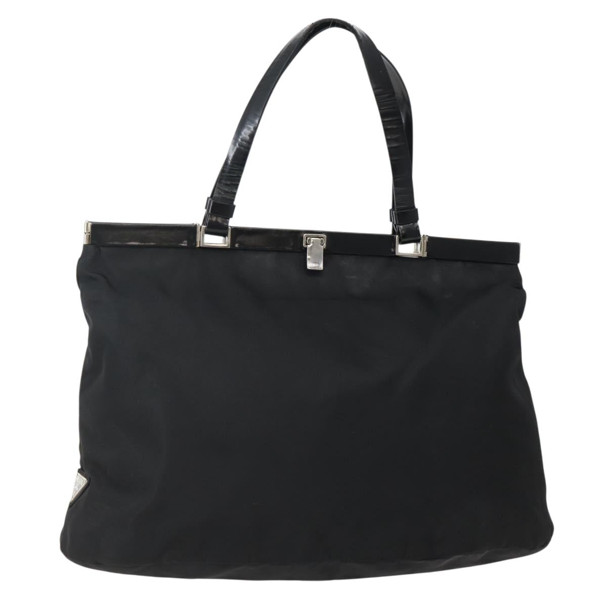 PRADA Tote Bag Nylon Black Silver Auth 143273