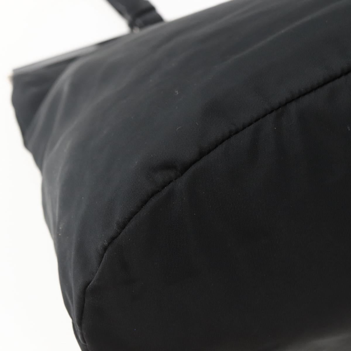 PRADA Tote Bag Nylon Black Silver Auth 143273