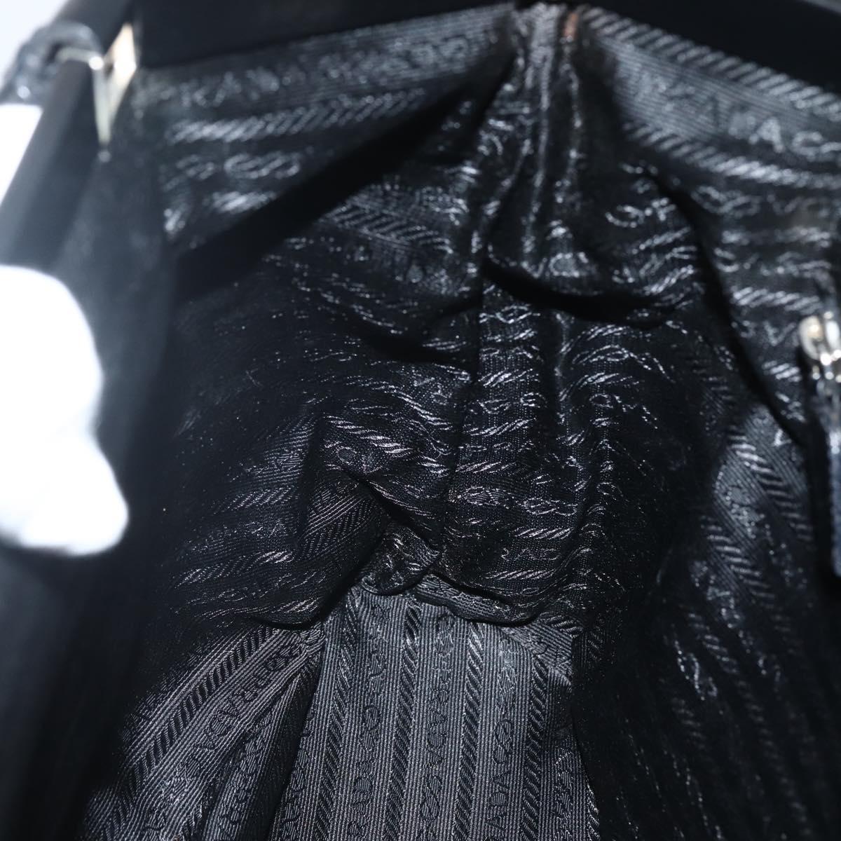 PRADA Tote Bag Nylon Black Silver Auth 143273