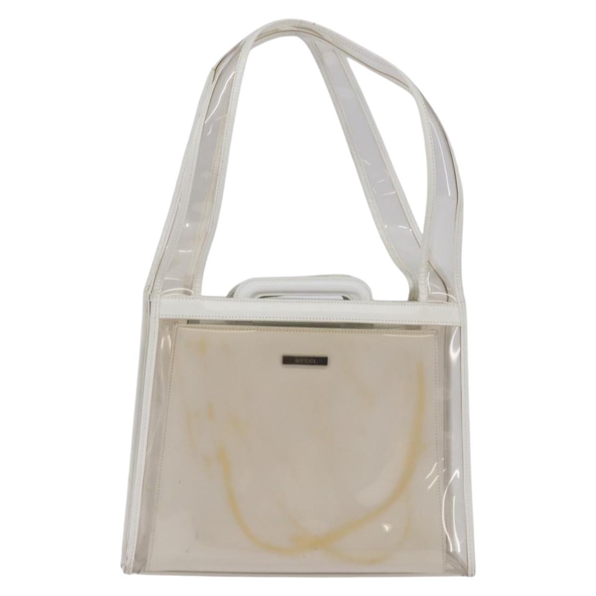 GUCCI Tote Bag Vinyl Clear Silver 001 2122 1773 Auth 143275