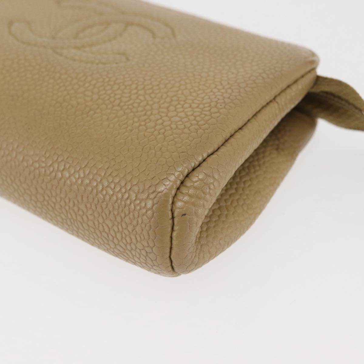 CHANEL Caviar Skin Pouch Beige Gold CC Auth 143277