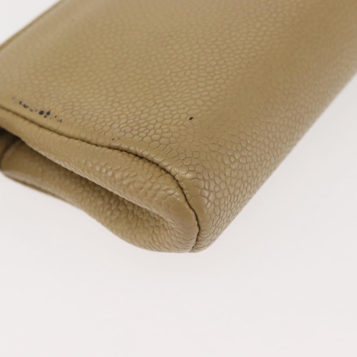 CHANEL Caviar Skin Pouch Beige Gold CC Auth 143277