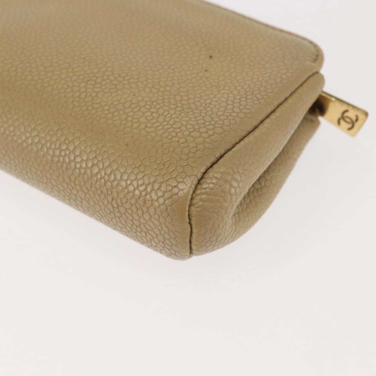 CHANEL Caviar Skin Pouch Beige Gold CC Auth 143277