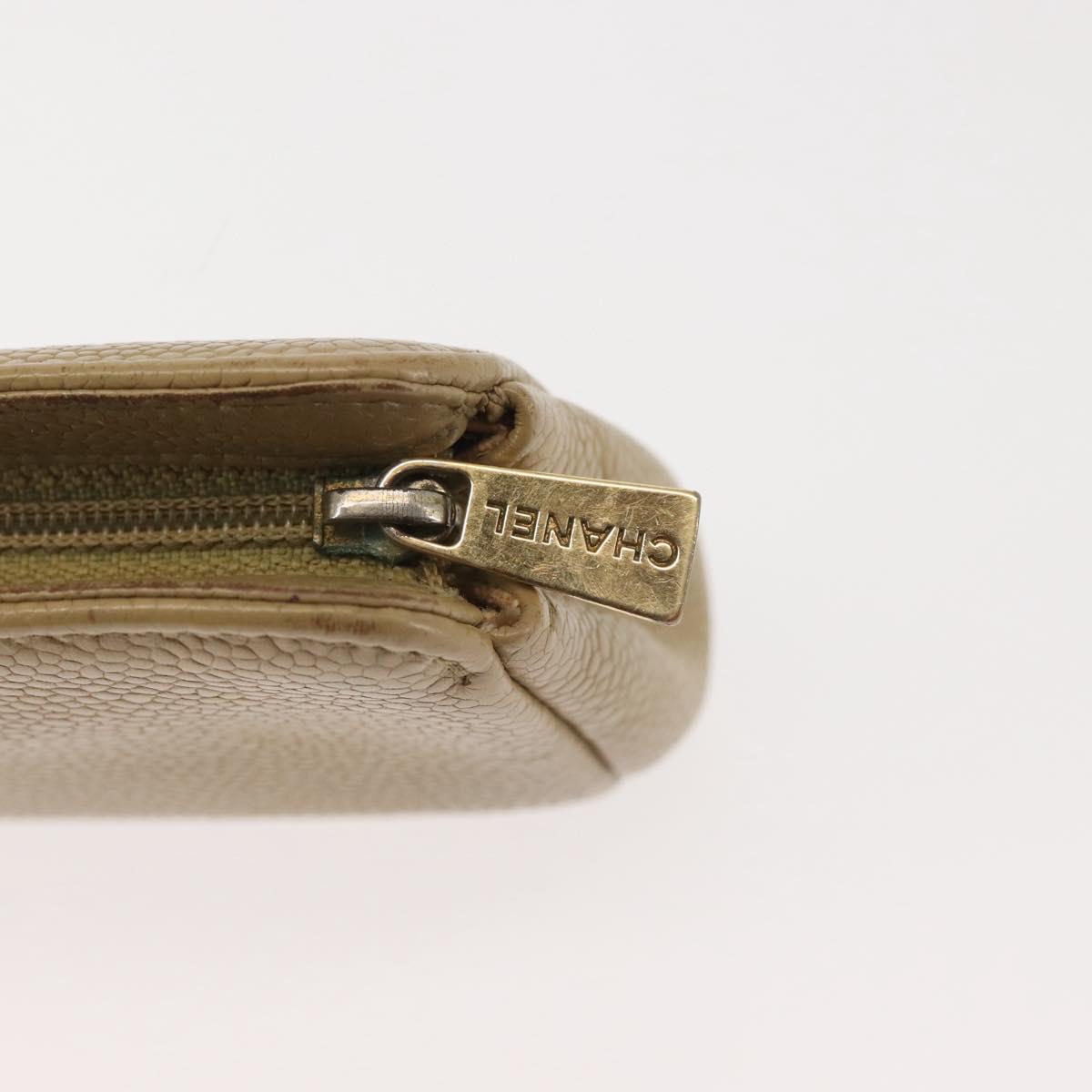 CHANEL Caviar Skin Pouch Beige Gold CC Auth 143277