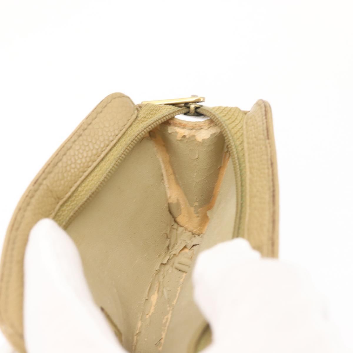 CHANEL Caviar Skin Pouch Beige Gold CC Auth 143277