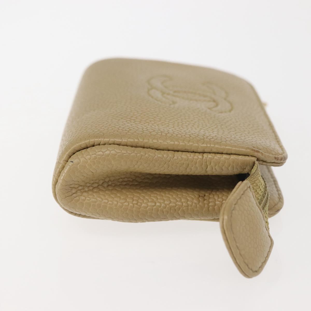 CHANEL Caviar Skin Pouch Beige Gold CC Auth 143277