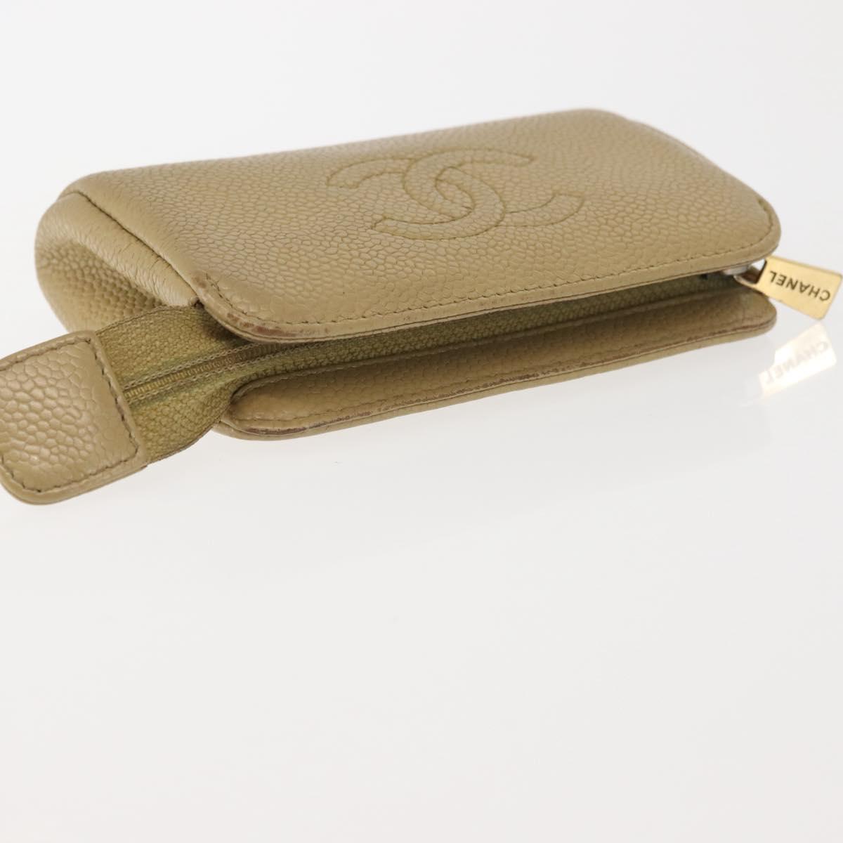 CHANEL Caviar Skin Pouch Beige Gold CC Auth 143277