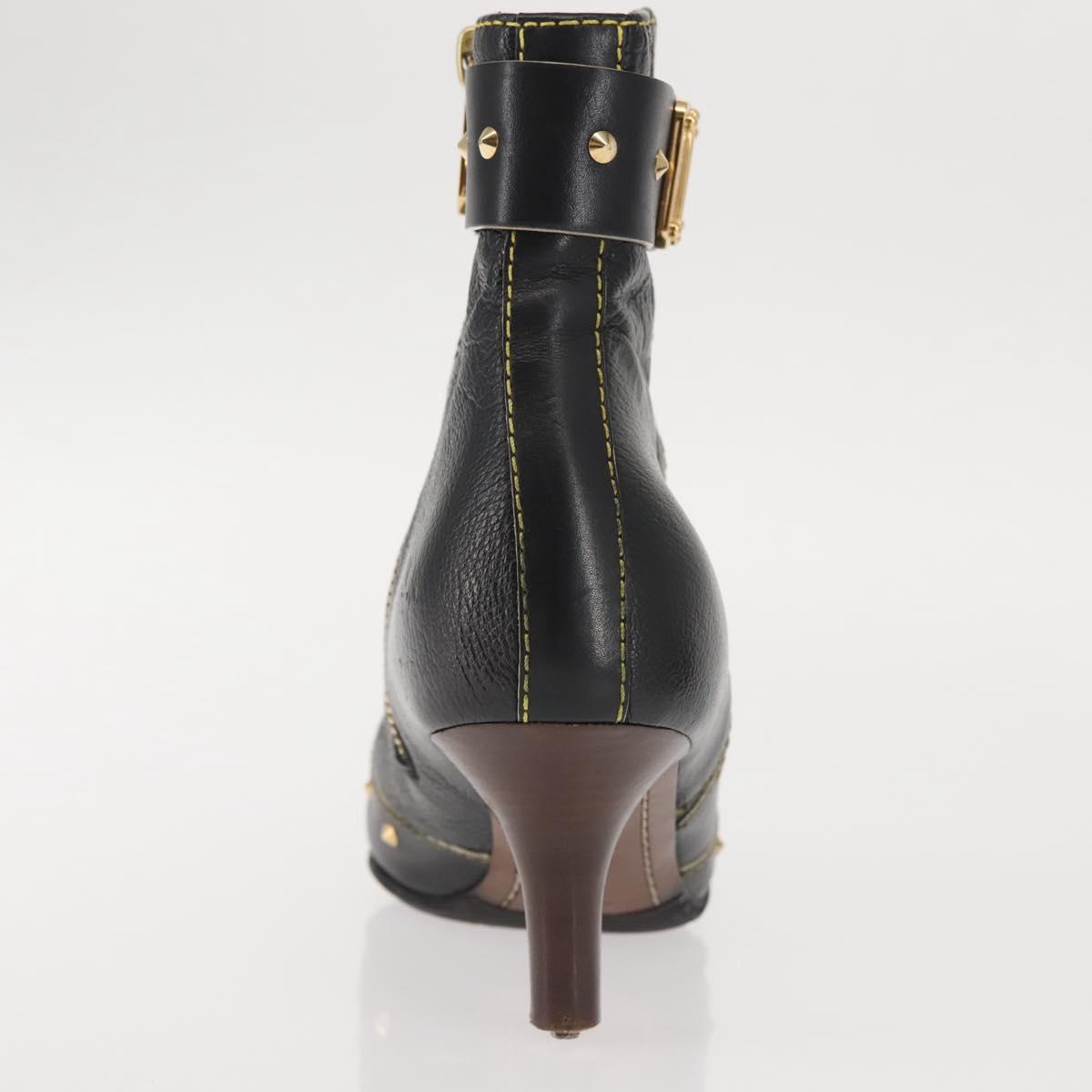 LOUIS VUITTON Short Boots Suhari Leather 34 1/2 Black Gold LV Auth 143282