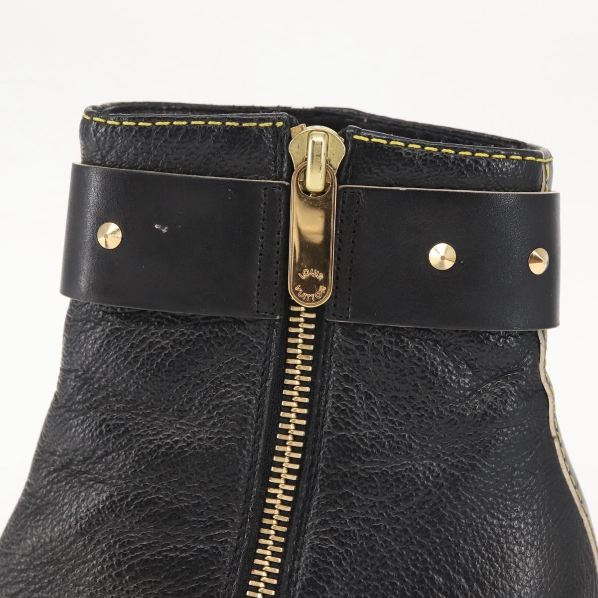 LOUIS VUITTON Short Boots Suhari Leather 34 1/2 Black Gold LV Auth 143282