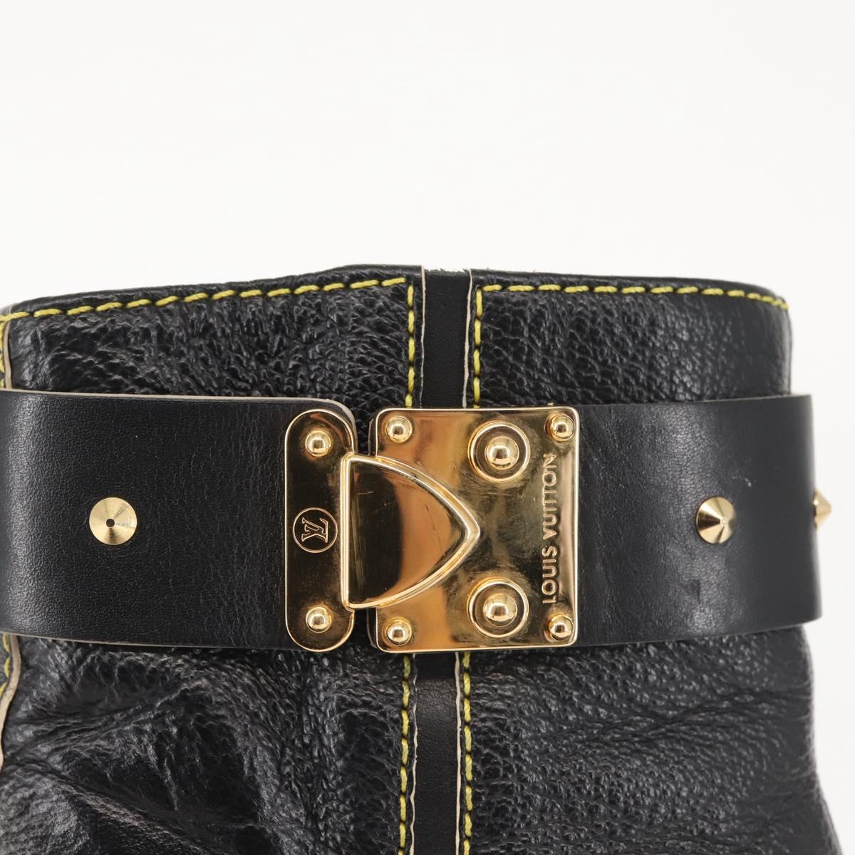 LOUIS VUITTON Short Boots Suhari Leather 34 1/2 Black Gold LV Auth 143282