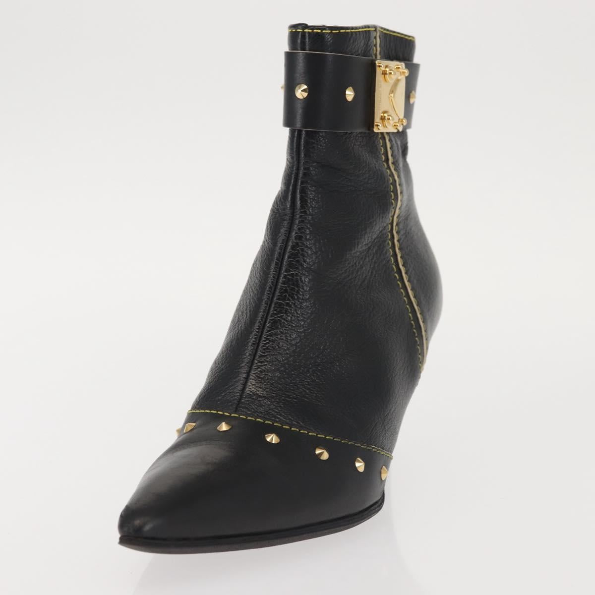 LOUIS VUITTON Short Boots Suhari Leather 34 1/2 Black Gold LV Auth 143282