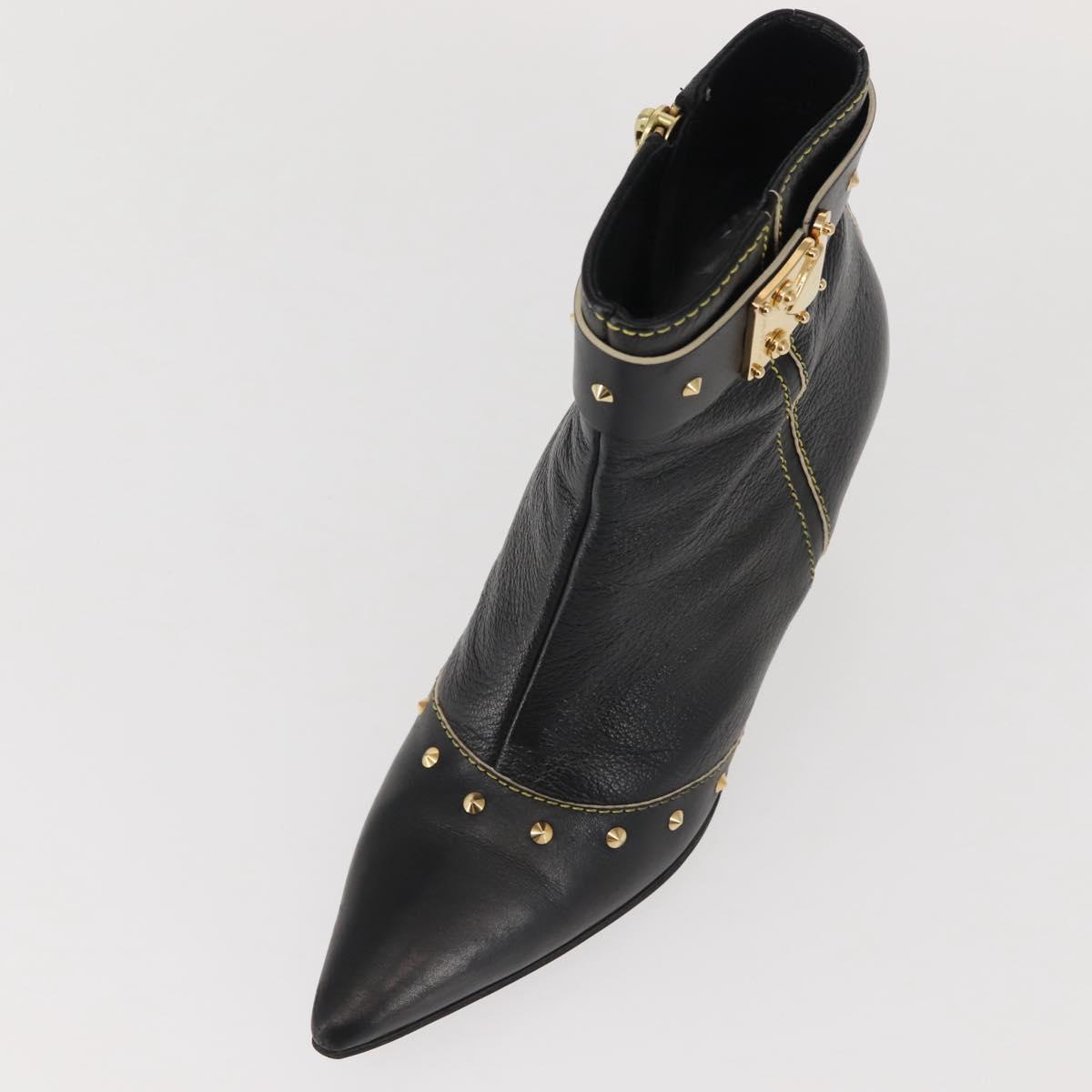 LOUIS VUITTON Short Boots Suhari Leather 34 1/2 Black Gold LV Auth 143282