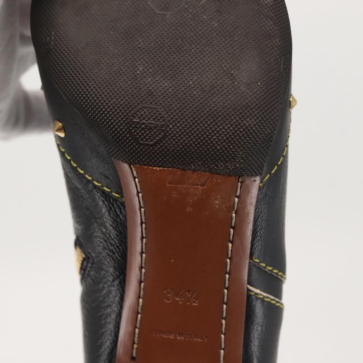 LOUIS VUITTON Short Boots Suhari Leather 34 1/2 Black Gold LV Auth 143282
