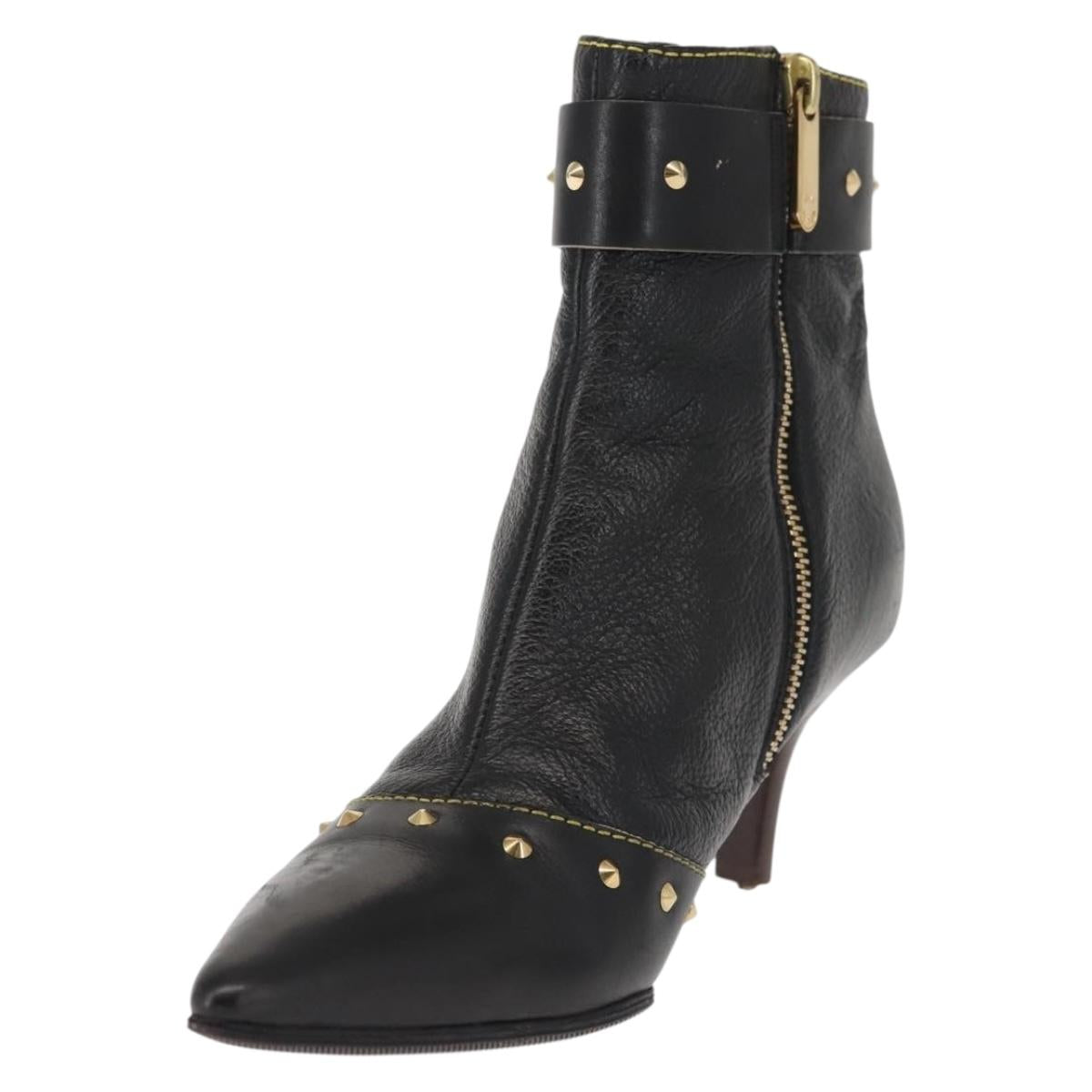 LOUIS VUITTON Short Boots Suhari Leather 34 1/2 Black Gold LV Auth 143282