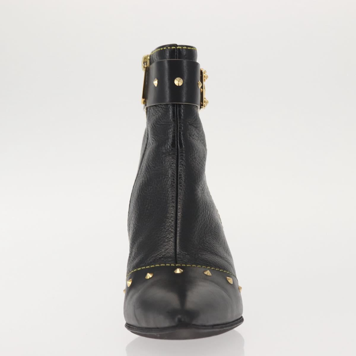 LOUIS VUITTON Short Boots Suhari Leather 34 1/2 Black Gold LV Auth 143282