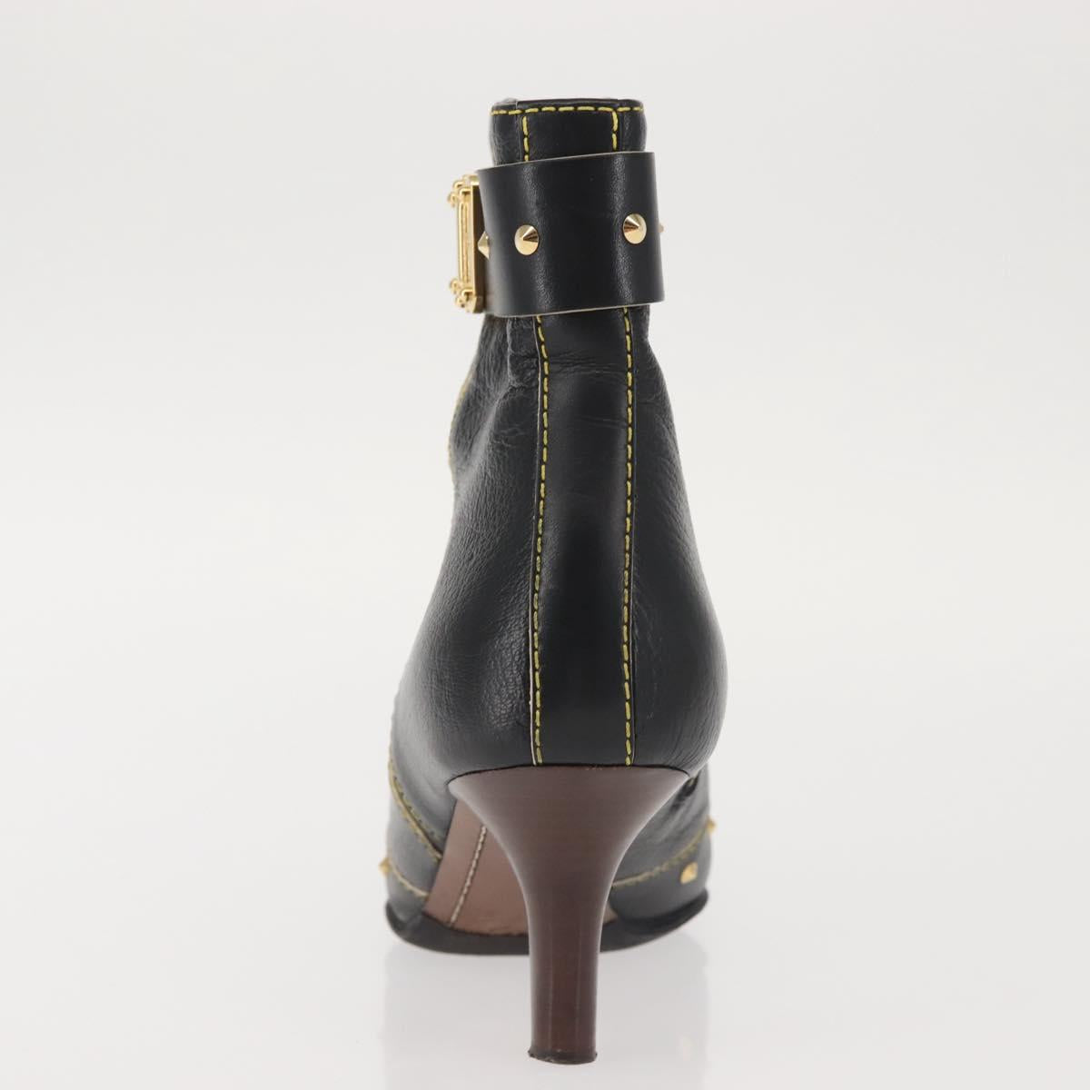 LOUIS VUITTON Short Boots Suhari Leather 34 1/2 Black Gold LV Auth 143282
