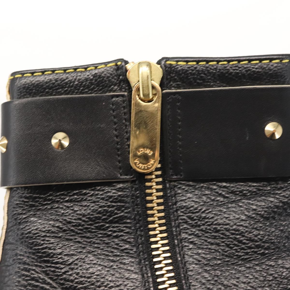 LOUIS VUITTON Short Boots Suhari Leather 34 1/2 Black Gold LV Auth 143282