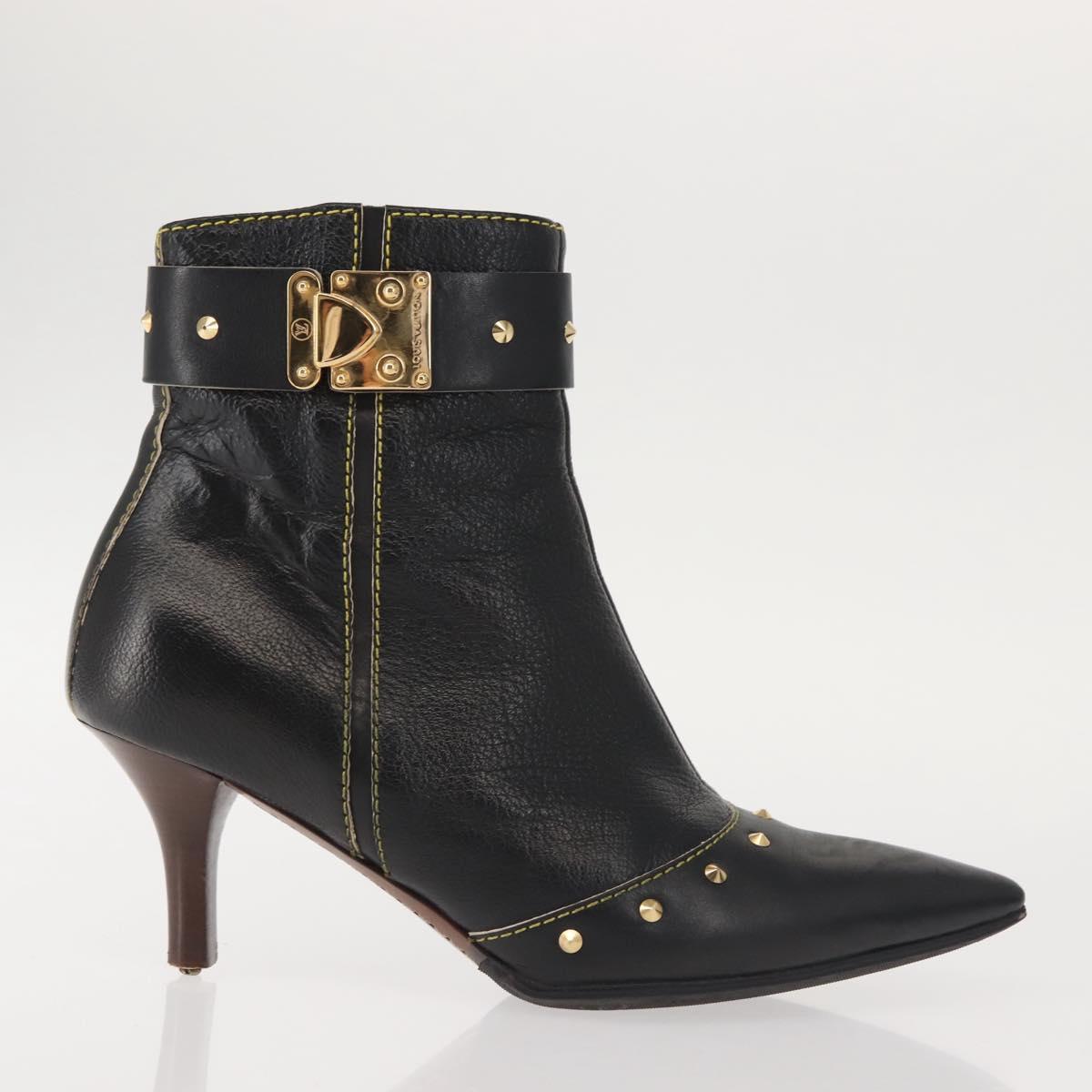 LOUIS VUITTON Short Boots Suhari Leather 34 1/2 Black Gold LV Auth 143282
