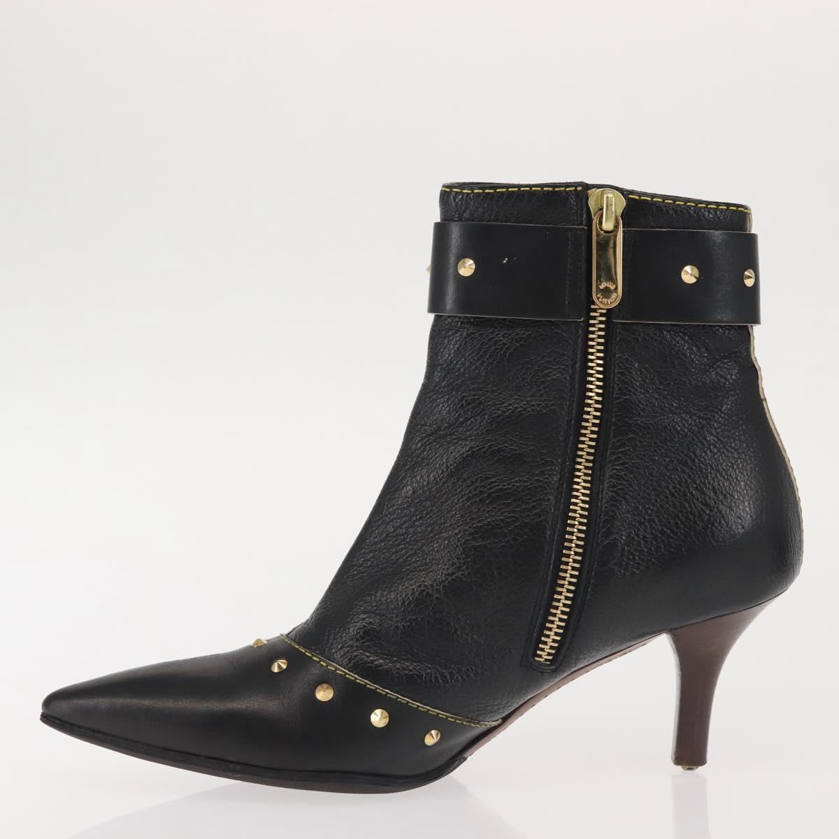 LOUIS VUITTON Short Boots Suhari Leather 34 1/2 Black Gold LV Auth 143282